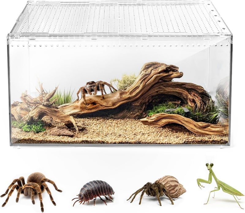 AZV Escape Proof Reptile Terrarium,Shatter Proof Polycarbonate Tarantula Tank with Magnetic Lid,Ventilated Spider Enclosure,360° Clear View,Easy Clean Habitat for Gecko,Frogs,Insects,Hermit Crabs S - Image 1